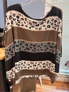 ODDY Black, White, Brown Leopard Stripe Tunic Top
